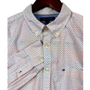 Tommy Hilfiger Mens Large L Slim Fit Long Sleeve Button Down Shirt Red Blue